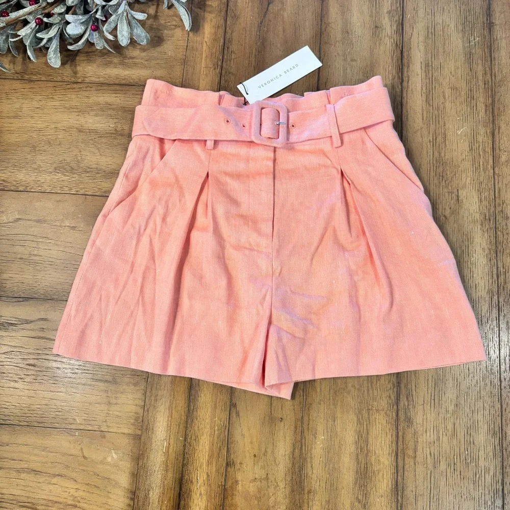 NWT Veronica Beard Ashford Belted Shorts in Heathered Bright Coral , size 6, - Picture 2 of 10